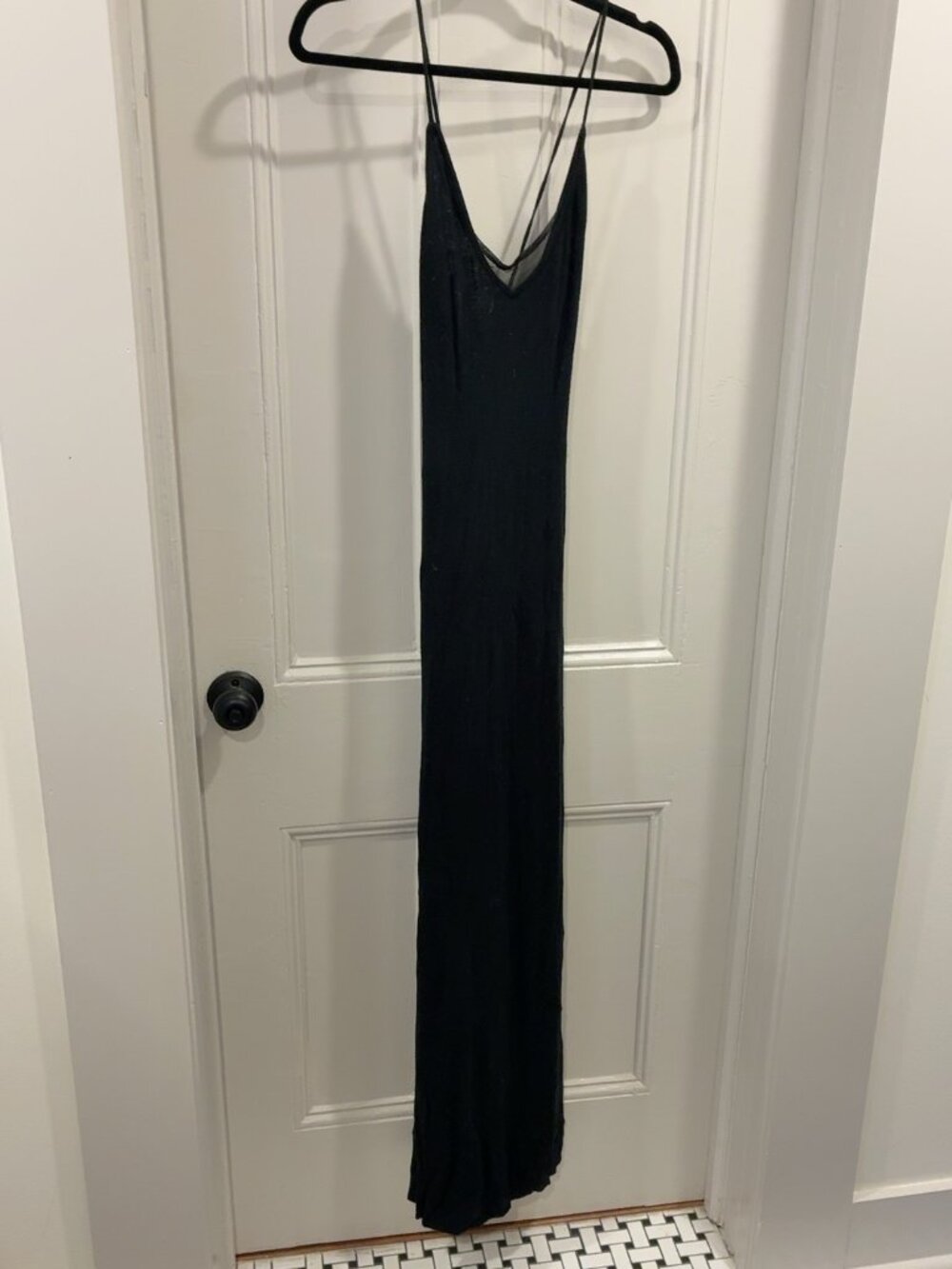 Express Black Silk Blend V-Neck Open Back Maxi Slip Dress